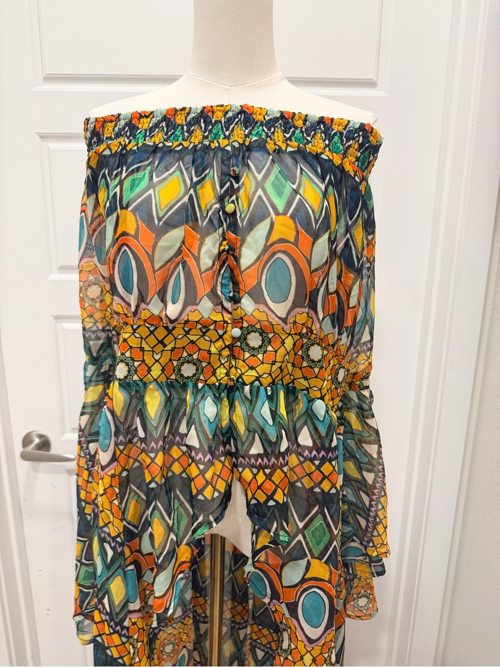 🔥Ashley Stewart Multicolor Off-Shoulder Boho Jumpsuit NWT RARE FIND!!! - Picture 3 of 8